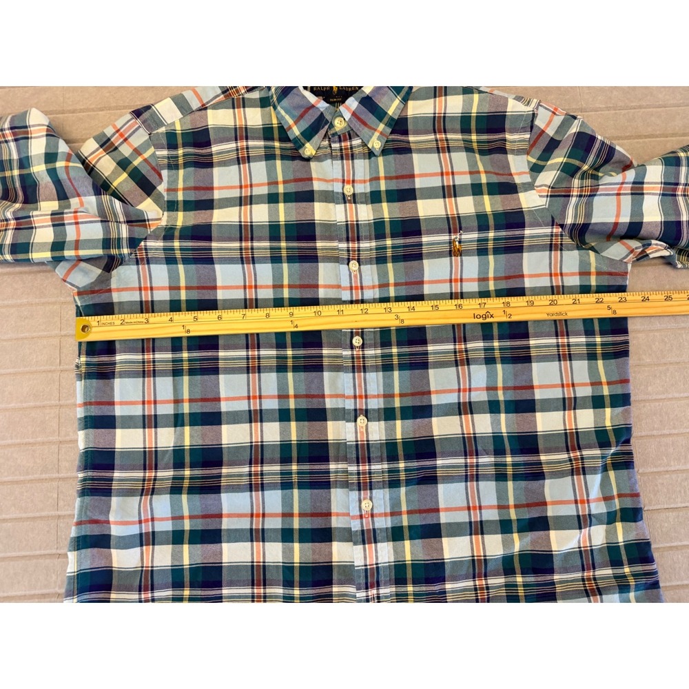 Polo Ralph Lauren Mens Slim Fit Plaid Button Down Shirt Large Blue Green Multi - Picture 10 of 11